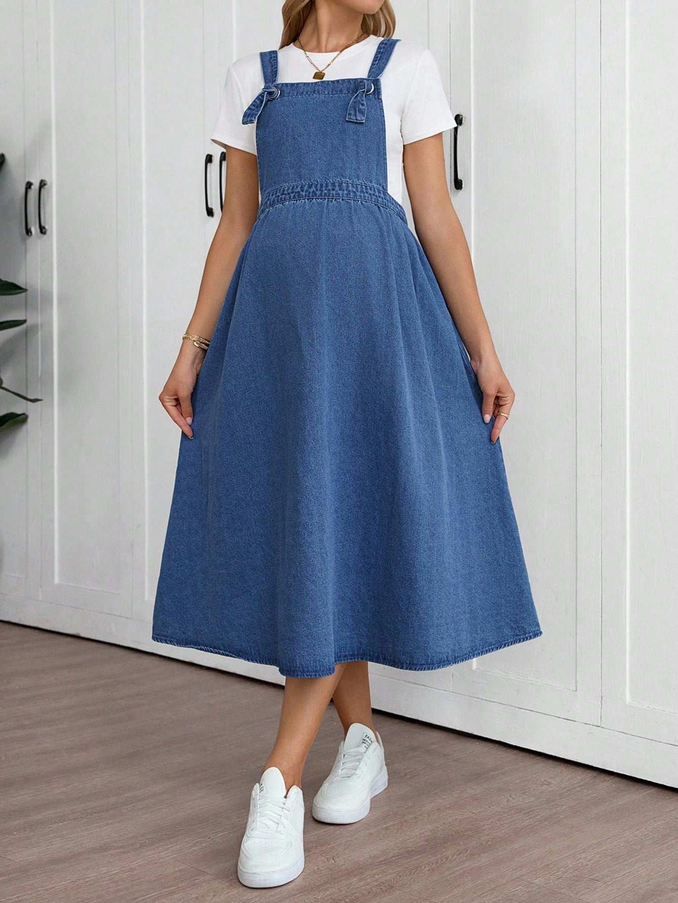 ملابس نسائية كاجوال للخريف والعودة إلى المدرسة والعودة إلى المنزل وعيد الهالوين وعيد الميلاد وطراز Y2K، أنيقة وعملية للسيدات، طراز ريفي وعتيق، متواضع وأنيق للعمل، ملابس للمعلمات للكنيسة والشارع، فستان جينز أزرق كاجوال - Pink&blue