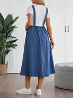 ملابس نسائية كاجوال للخريف والعودة إلى المدرسة والعودة إلى المنزل وعيد الهالوين وعيد الميلاد وطراز Y2K، أنيقة وعملية للسيدات، طراز ريفي وعتيق، متواضع وأنيق للعمل، ملابس للمعلمات للكنيسة والشارع، فستان جينز أزرق كاجوال - Pink&blue