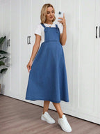 ملابس نسائية كاجوال للخريف والعودة إلى المدرسة والعودة إلى المنزل وعيد الهالوين وعيد الميلاد وطراز Y2K، أنيقة وعملية للسيدات، طراز ريفي وعتيق، متواضع وأنيق للعمل، ملابس للمعلمات للكنيسة والشارع، فستان جينز أزرق كاجوال - Pink&blue