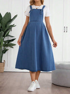 ملابس نسائية كاجوال للخريف والعودة إلى المدرسة والعودة إلى المنزل وعيد الهالوين وعيد الميلاد وطراز Y2K، أنيقة وعملية للسيدات، طراز ريفي وعتيق، متواضع وأنيق للعمل، ملابس للمعلمات للكنيسة والشارع، فستان جينز أزرق كاجوال - Pink&blue