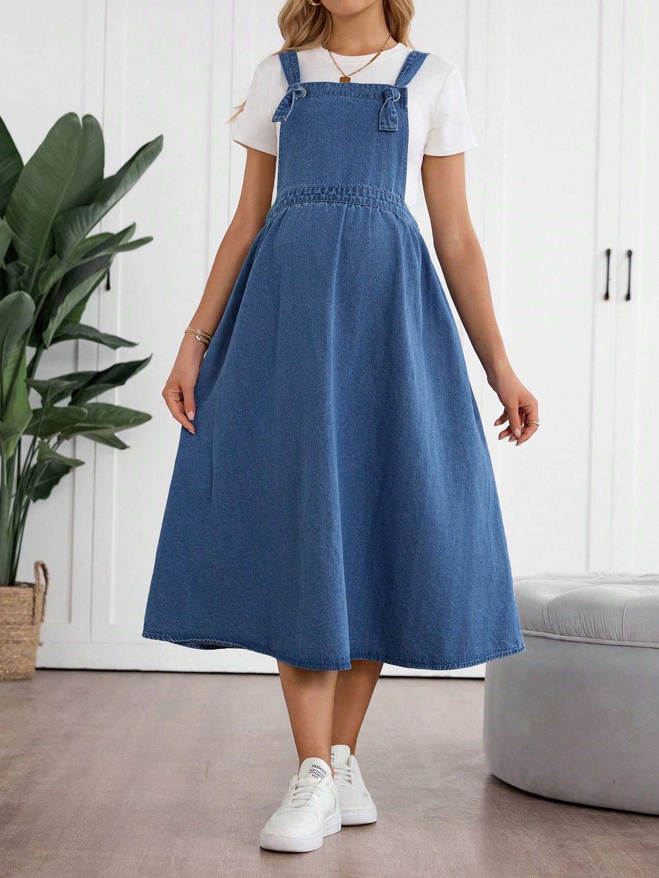 ملابس نسائية كاجوال للخريف والعودة إلى المدرسة والعودة إلى المنزل وعيد الهالوين وعيد الميلاد وطراز Y2K، أنيقة وعملية للسيدات، طراز ريفي وعتيق، متواضع وأنيق للعمل، ملابس للمعلمات للكنيسة والشارع، فستان جينز أزرق كاجوال - Pink&blue