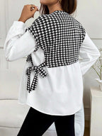 ملابس الخريف، ملابس الخريف، ملابس الحمل في الخريف، بلوزة حمل كاجوال للتنقل، بلوزة مرقعة بنمط الهندسي، بلوزة حمل بأكمام طويلة، بلوزة مربوطة الجانب، بلوزات للنساء - Pink&blue