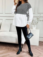 ملابس الخريف، ملابس الخريف، ملابس الحمل في الخريف، بلوزة حمل كاجوال للتنقل، بلوزة مرقعة بنمط الهندسي، بلوزة حمل بأكمام طويلة، بلوزة مربوطة الجانب، بلوزات للنساء - Pink&blue