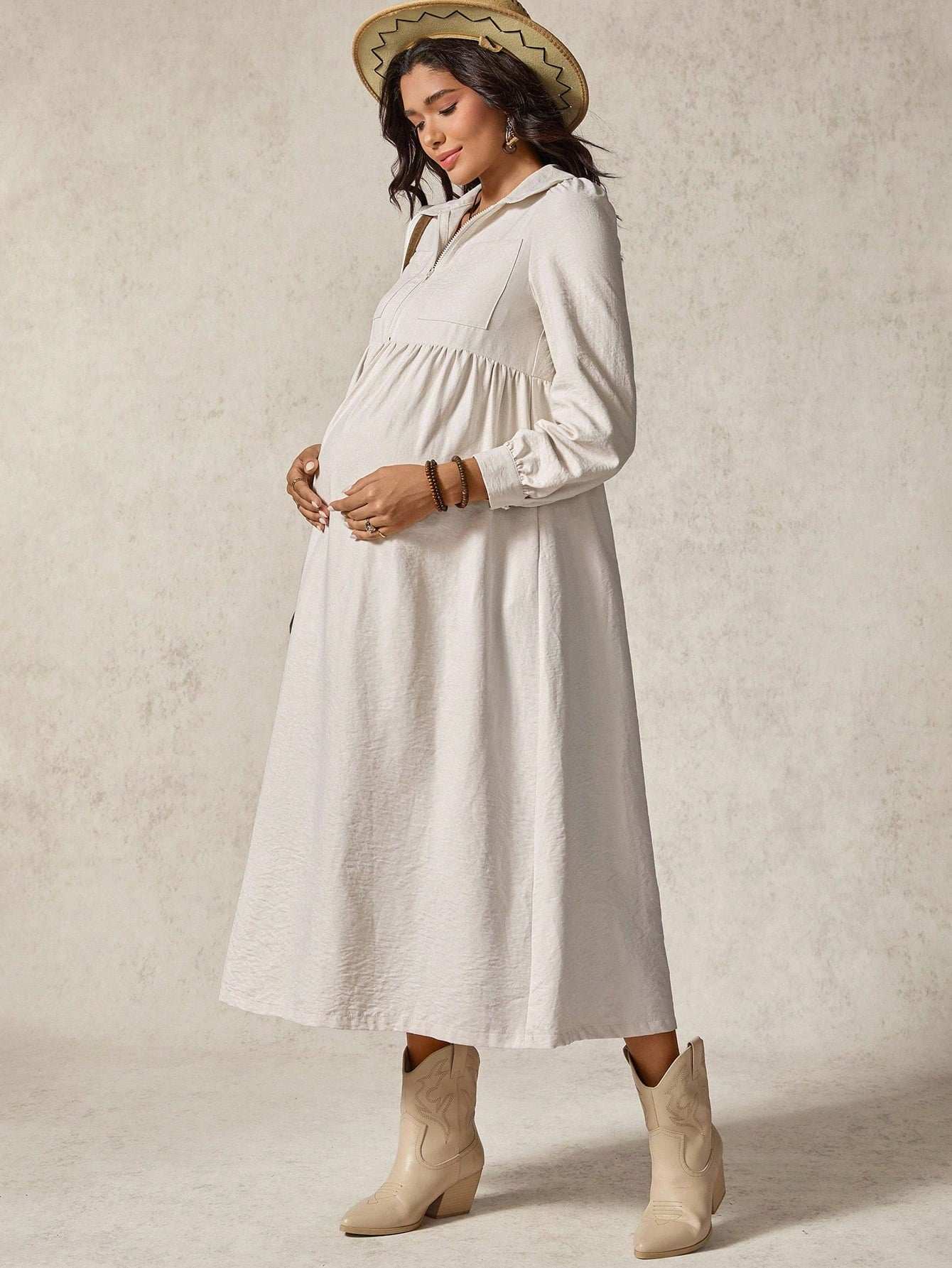 فستان حمل كاجوال أحادي اللون بأكمام طويلة - Pink&blue