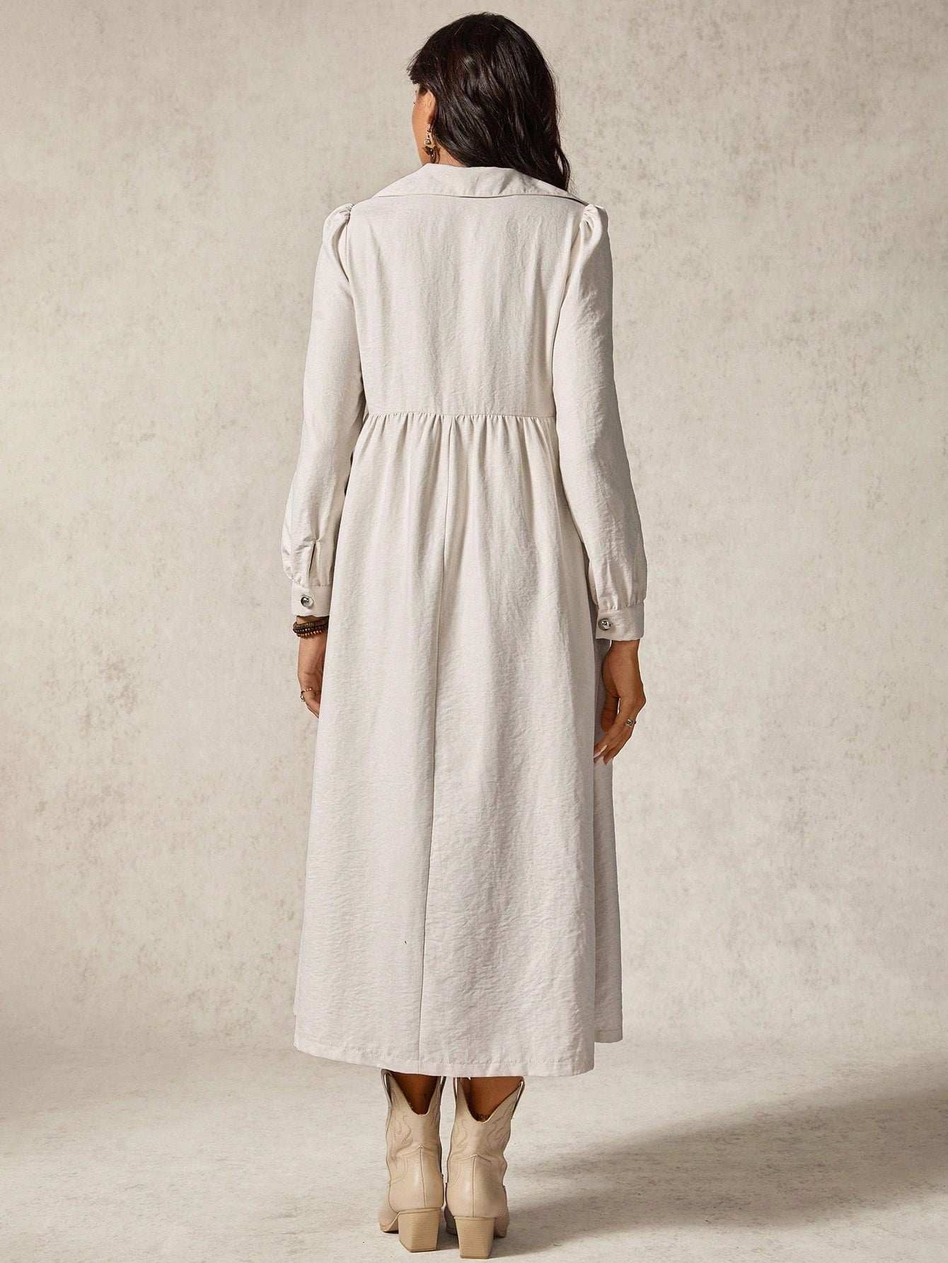 فستان حمل كاجوال أحادي اللون بأكمام طويلة - Pink&blue