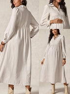 فستان حمل كاجوال أحادي اللون بأكمام طويلة - Pink&blue